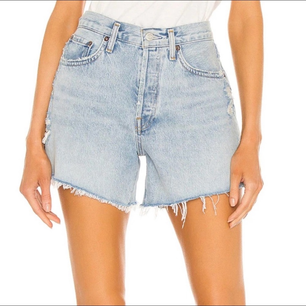 AGOLDE Parker Long Short Vintage Parade Denim Raw Hem Jean Shorts